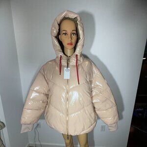 NWT Women's Noize Outerwear Puffer Pale Mauve Hooded Zipper Parka - XXL